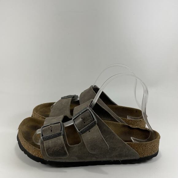 Birkenstock Arizona Slide Sandals Women Size 38 US 7-7.5 Gray Leather Soft FB - Picture 4 of 10